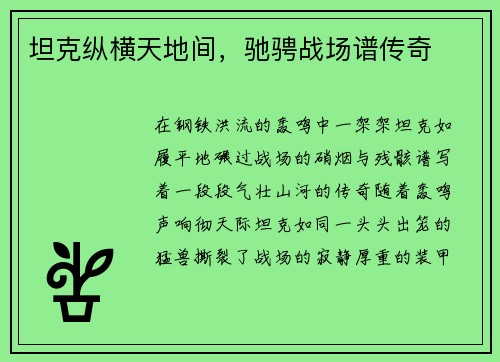 坦克纵横天地间，驰骋战场谱传奇